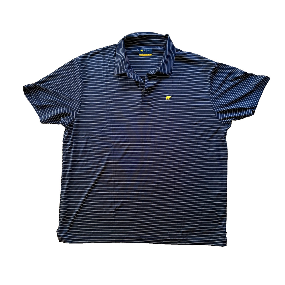 Jack Nicklaus Golf Polo Shirt Mens XXL Navy Blue Striped Golden Bear Logo Poly
